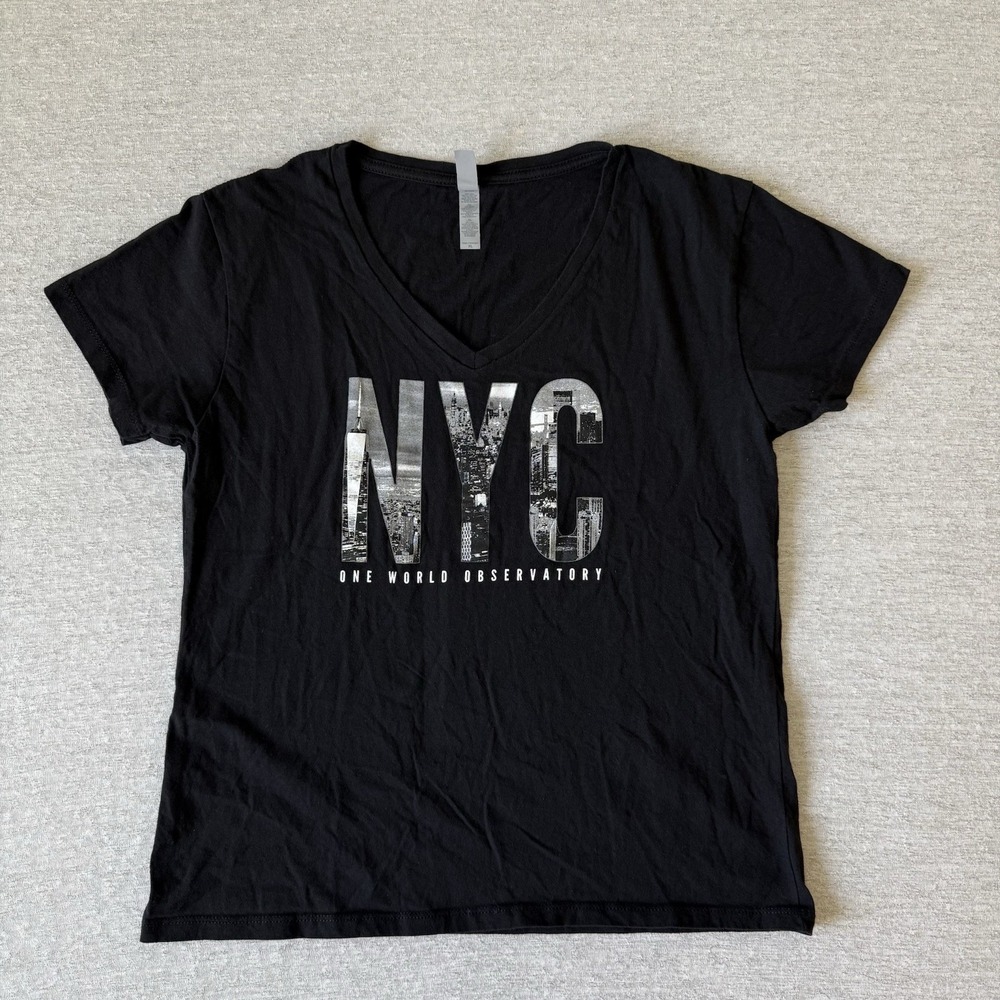 Next Level Womens Top T-shirt  XL Black NYC One World Observatory V-Neck Cotton